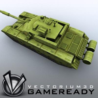 3D Model of Game-ready model of modern Chinese main battle tank ZTZ99 (Type 99) with two RGB textures: 1024x1024 for tank and 1024x512 for track and wheels. - 3D Render 3